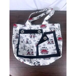 Disney Mickey & Minnie Mouse Paris Tote Bag Eiffel Tower Canvas Shoulder Bag